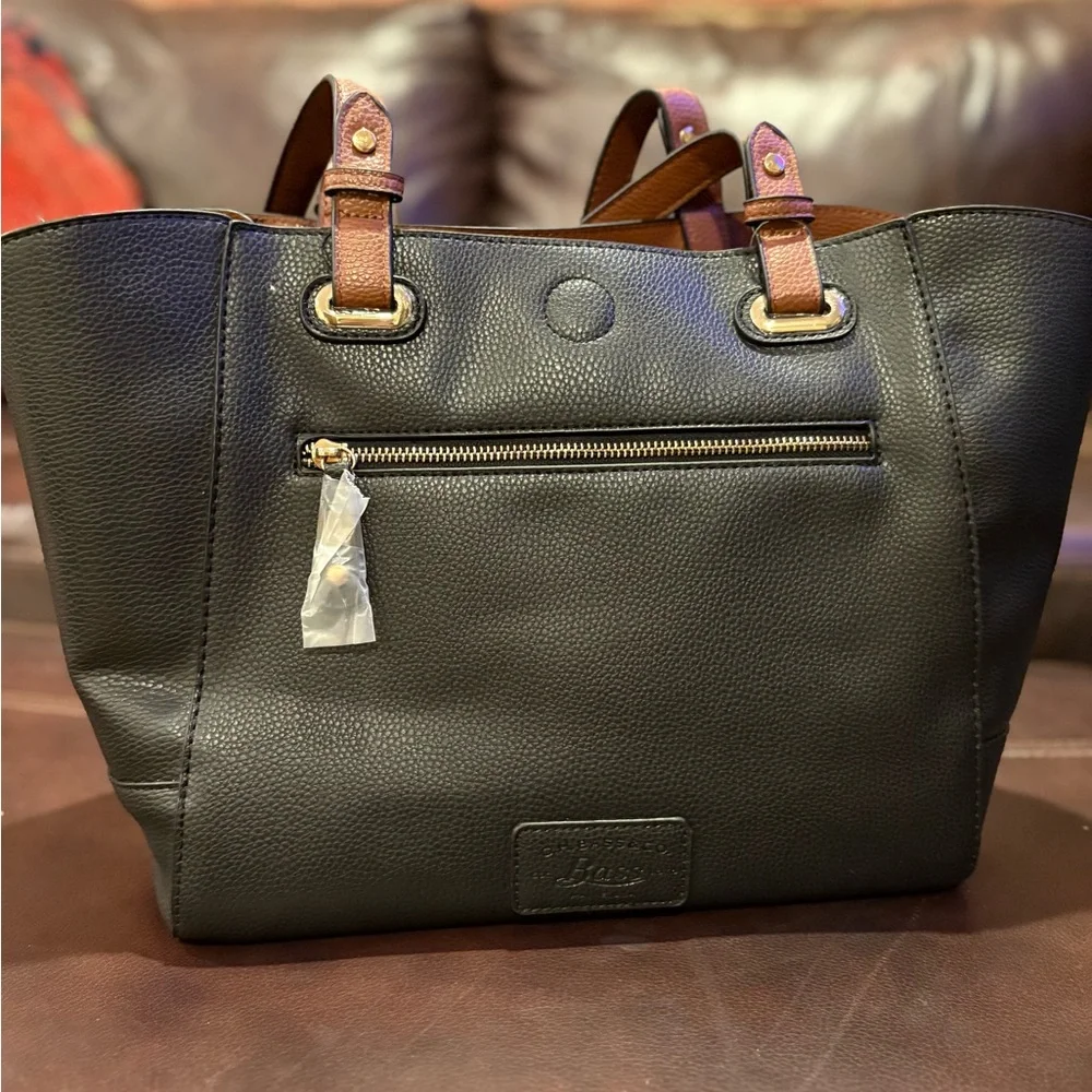 NWT G.H. Bass & Co. Black and Brown Structured Tote Bag - Picture 8 of 11